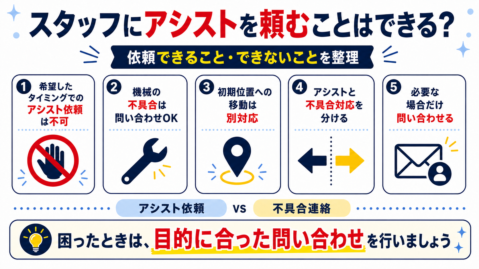 スタッフにアシストを頼むことはできる？
