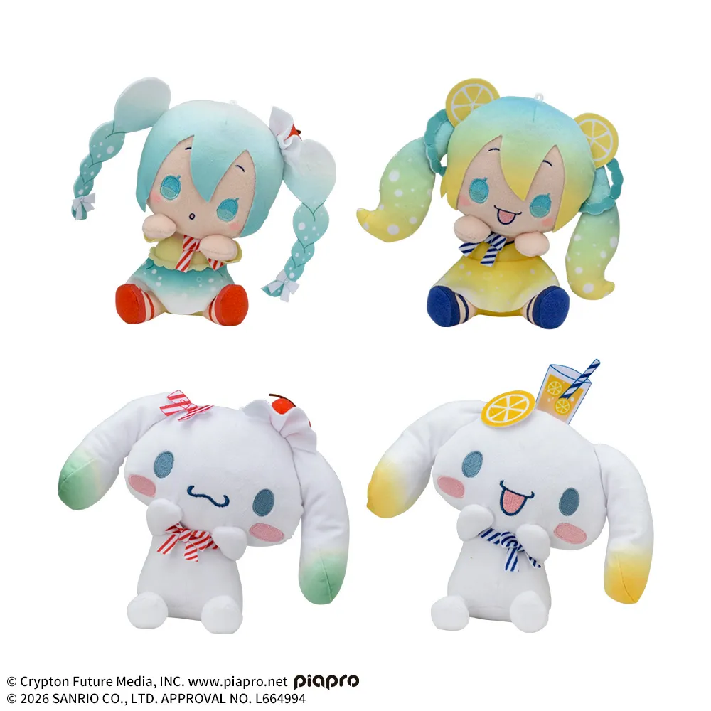 初音ミク×シナモロール　ひょこぴょこ　ぬいぐるみ　～クリームソーダ・レモンソーダ～