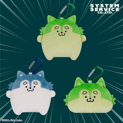 蓄光で光るハスキー カラビナ付きぬいぐるみポーチ