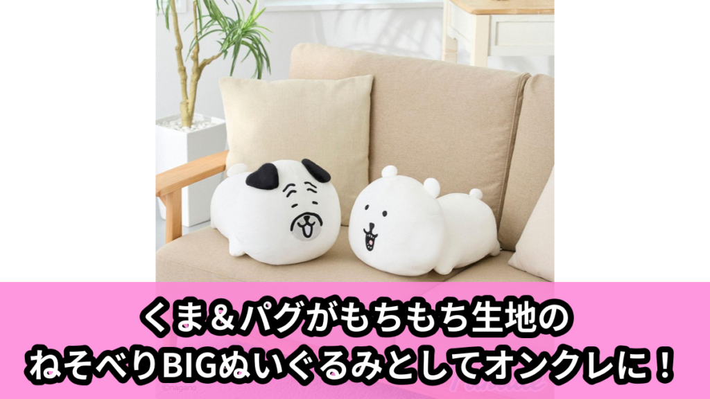 【アイキャッチ】ナガノキャラクターズ もっちる ねそべりBIGぬいぐるみ②（くま, パグ）のオンクレ・プライズ景品